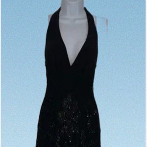 Janine of London Black Beaded Overlay Wide Leg Halter Top Jumpsuit XS